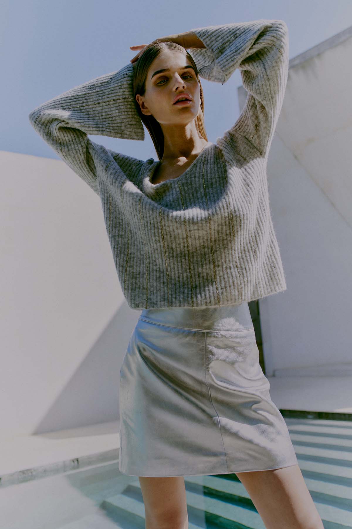 CMIBRA - KNITTED PULLOVER WITH RHINESTONES IN GREY