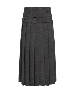CMTONNIE - PLEATED SKIRT WITH BELT DETAILS IN GREY AND WHITE